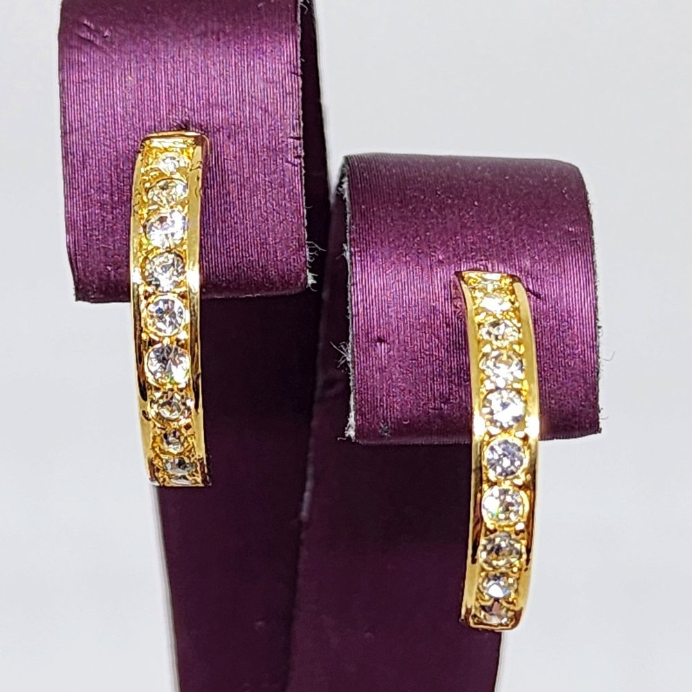 Stunning Half Moon Half Hoop Polish Gold Crystal Accet Elegant Pierced Earrings